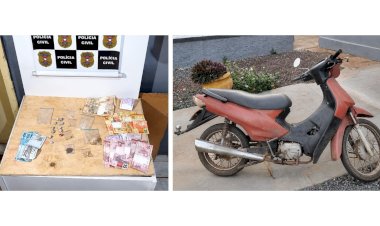 POLÍCIA CIVIL PRENDE SUSPEITA DE TRÁFICO DE DROGAS E APREENDE DINHEIRO, CRACK E MOTOCICLETA ADULTERADA EM CANARANA