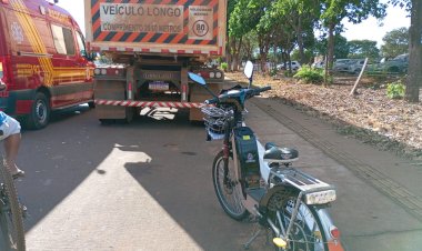 Acidente entre bicicleta elétrica e caminhão deixa mãe e bebê feridos em Canarana