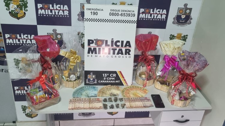Polícia Militar apreende drogas, dinheiro e cestas de presentes em ação contra o tráfico em Canarana
