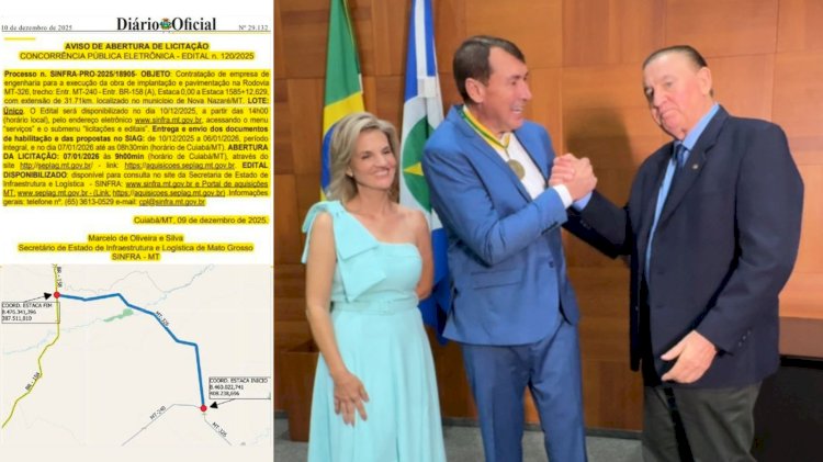 Em vídeo oficial, Prefeito de Canarana/MT e Deputado Nininho confirmam licitação para pavimentação da MT-326