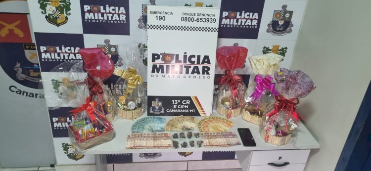 Polícia Militar apreende drogas, dinheiro e cestas de presentes em ação contra o tráfico em Canarana