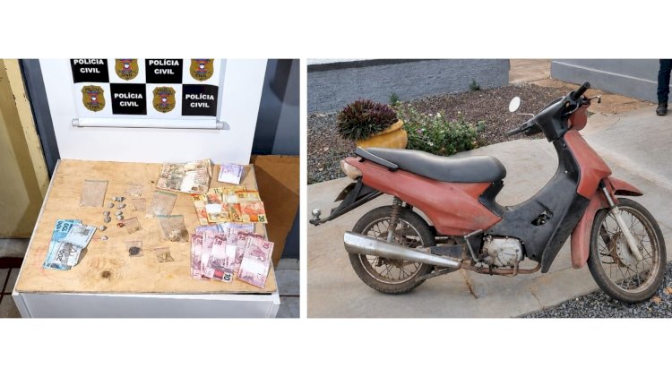 POLÍCIA CIVIL PRENDE SUSPEITA DE TRÁFICO DE DROGAS E APREENDE DINHEIRO, CRACK E MOTOCICLETA ADULTERADA EM CANARANA