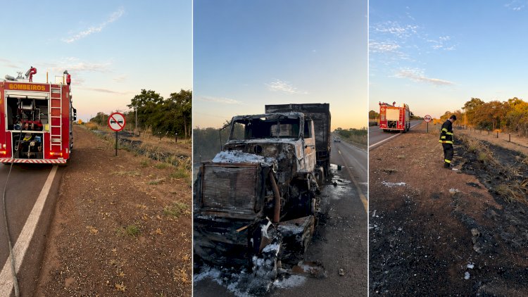 Carreta pega fogo na BR-158 e incêndio atinge vegetação às margens da rodovia